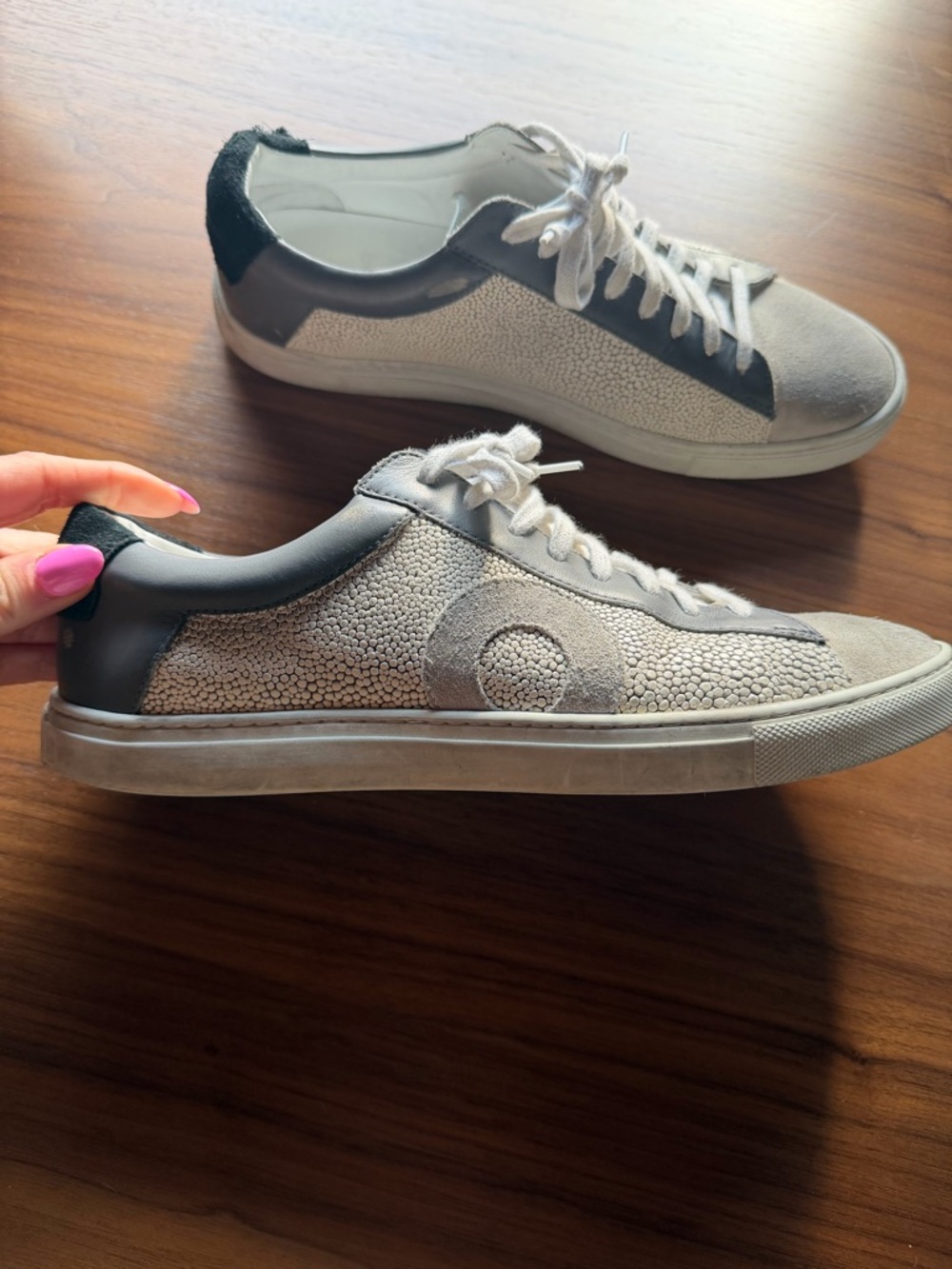 Oliver Cabell Gray & White Low-Top Sneakers - Picture 2 of 5